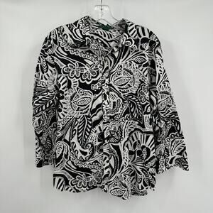 Lauren Ralph Lauren Womens Button Up Shirt Size XL Floral Paisley Black‎ White